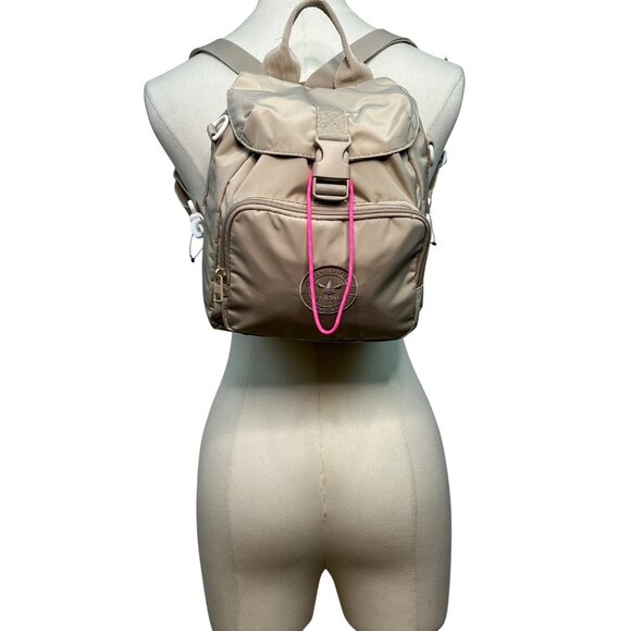 Adidas Women’s Beige Adjustable Straps Embroidered Logo Travel Mini Backpack - Picture 8 of 13
